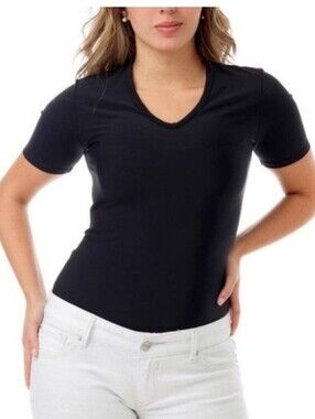 SPANX Black Short Sleeve V Neck Tee Women's Large